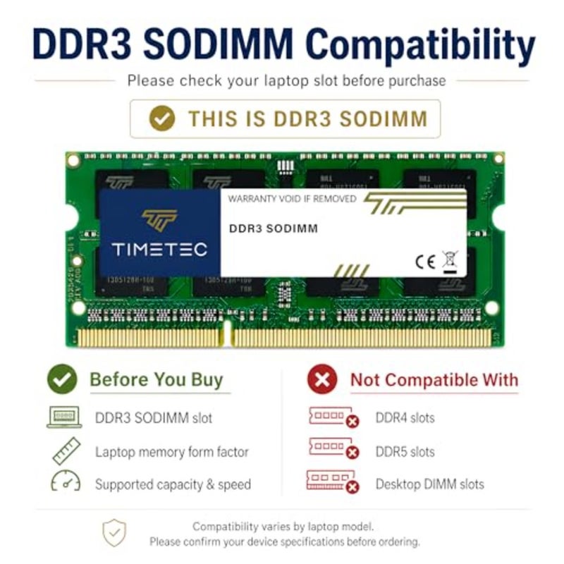 ترقية ذاكرة الكمبيوتر المحمول: DDR3 1333 ميجا هرتز، 16 جيجا بايت KIT 2x8 جيجا بايت، غير مخزنة بنظام ECC، 1.5 فولت، CL9، 204-pin SODIMM، رتبة مزدوجة، PC3-10600 - Image 4