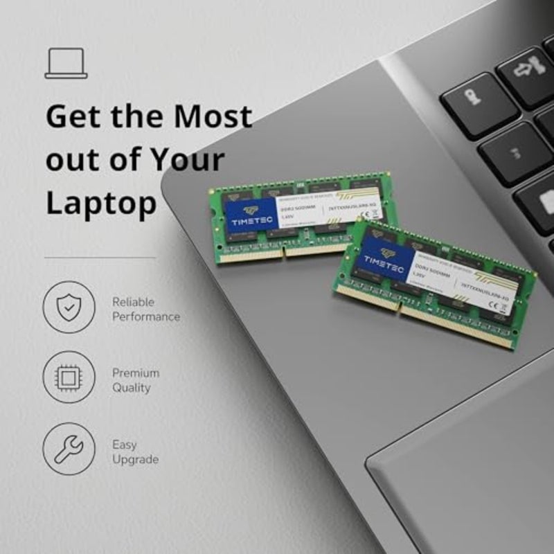 ترقية ذاكرة الكمبيوتر المحمول: DDR3 1333 ميجا هرتز، 16 جيجا بايت KIT 2x8 جيجا بايت، غير مخزنة بنظام ECC، 1.5 فولت، CL9، 204-pin SODIMM، رتبة مزدوجة، PC3-10600 - Image 3