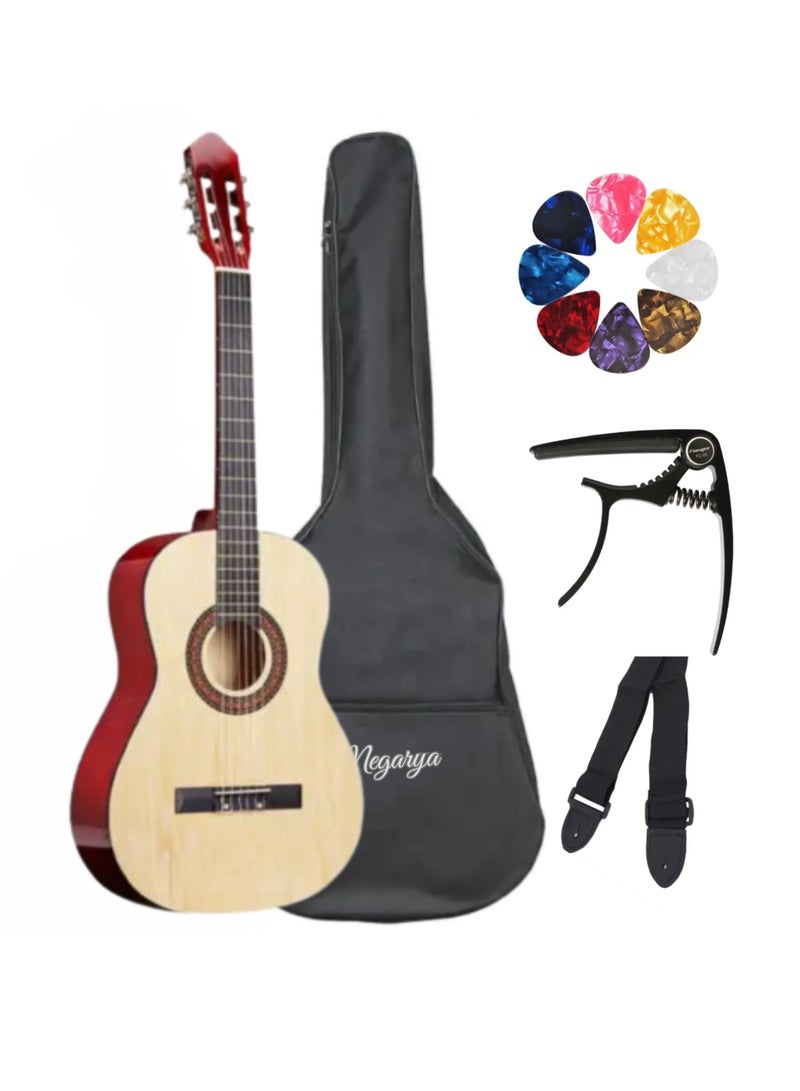 Megarya 38” Classical Guitar with Nylon Strings Guitar with Truss Rod for Beginner Professional Acoustic with Bag, Strap, Capo, Picks (Natural) - Image 1