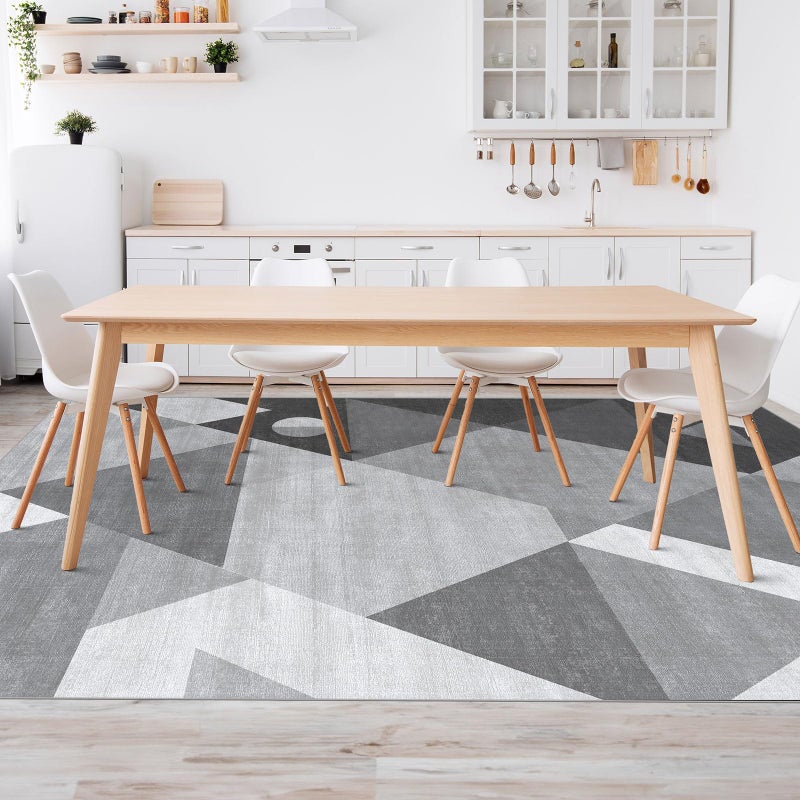 HOMFINE Washable Modern Area Rug - Geometric Style 5x7 Rugs for Living Room, Bedroom, Machine Washable Rug Soft Non Slip Non Shedding Area Rug - Grey, 5'x7' - Image 2