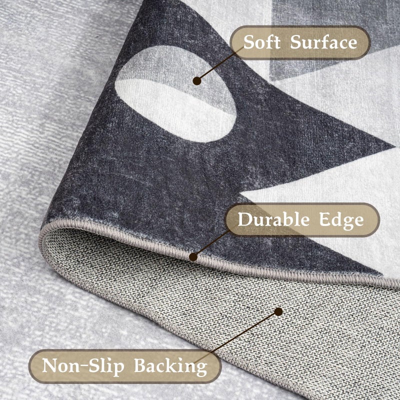 HOMFINE Washable Modern Area Rug - Geometric Style 5x7 Rugs for Living Room, Bedroom, Machine Washable Rug Soft Non Slip Non Shedding Area Rug - Grey, 5'x7' - Image 4