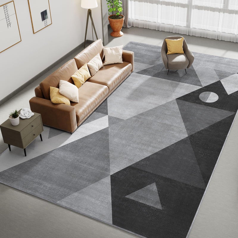 HOMFINE Washable Modern Area Rug - Geometric Style 5x7 Rugs for Living Room, Bedroom, Machine Washable Rug Soft Non Slip Non Shedding Area Rug - Grey, 5'x7' - Image 1