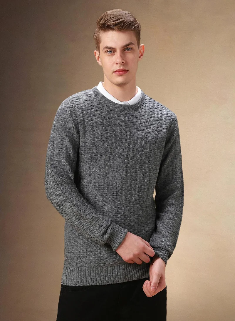 Dennis Lingo Men's Grey Melange 100% Acrylic Solid Regular Fit Sweater