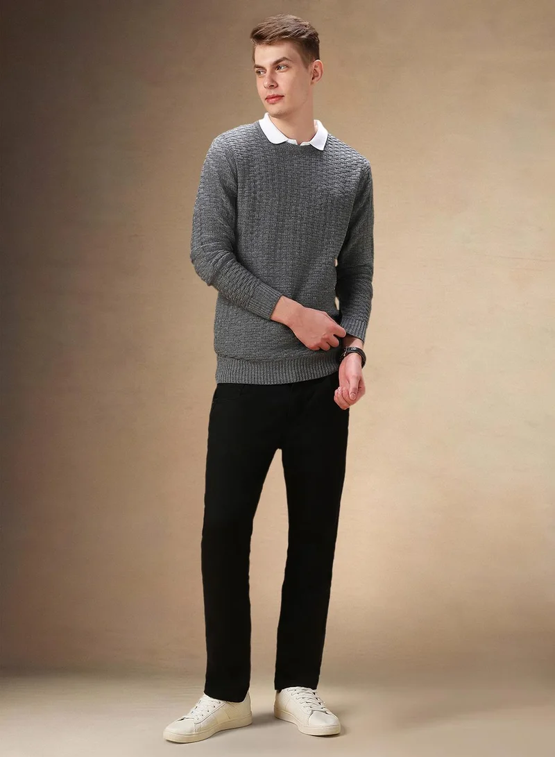 Dennis Lingo Men's Grey Melange 100% Acrylic Solid Regular Fit Sweater