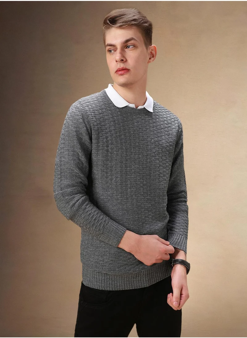 دينيس لينغو Men's Grey Melange 100% Acrylic Solid Regular Fit Sweater