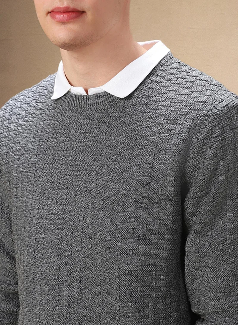 Dennis Lingo Men's Grey Melange 100% Acrylic Solid Regular Fit Sweater