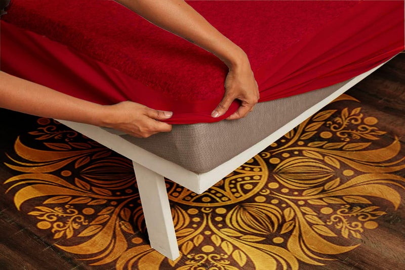 VYBBA 100% Terry Cotton Bed Protector Waterproof for Baby Elastic Fitted Waterproof Mattress Protector King Size Breathable Bed Cover & Mattress Cover (72x72 inch | 6x6 feet Maroon) 200 GSM - Image 1