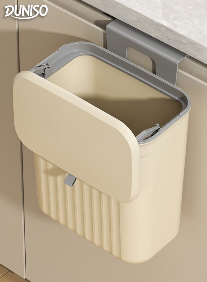 DUNISO Hanging Kitchen Compost Bin with Lid Kitchen Cabinet Door Under Sink Plastic Garbage Can Slide Open Space Saving Slim Wastebasket for Bedroom,Rv,Office,Kitchen,Craft Room - Image 1