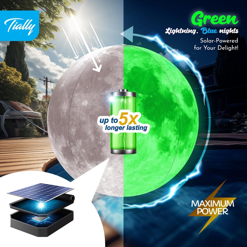 TIALLY Floating Pool Lights Solar Powered - 16" Full Moon Inflatable Light Up Pool Balls, Solar Globes That Float for Outdoor Decor, Glow in The Dark Party Decorations - Great Holiday Gifts (2 Pack) - Image 3