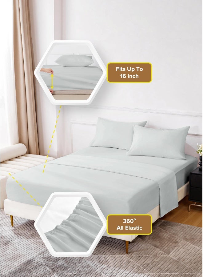 Noon East Queen Size 4Pc Fitted Sheet Set | Soft Microfiber Material | Light Grey Color | 1 Fitted Sheet 150 X 200 Cm With 40 Cm Deep Pocket, 1 Flat Sheet 220 X 280 Cm, 2 Pillow Cases 50 X 75 Cm | Suitable For Queen Size Mattress - Image 3