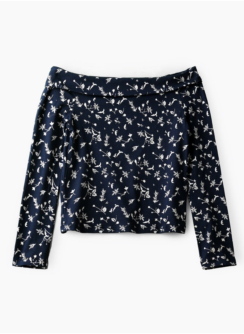 Jelliene Girls' Off-Shoulder Floral Print Crop Top  - Image 1