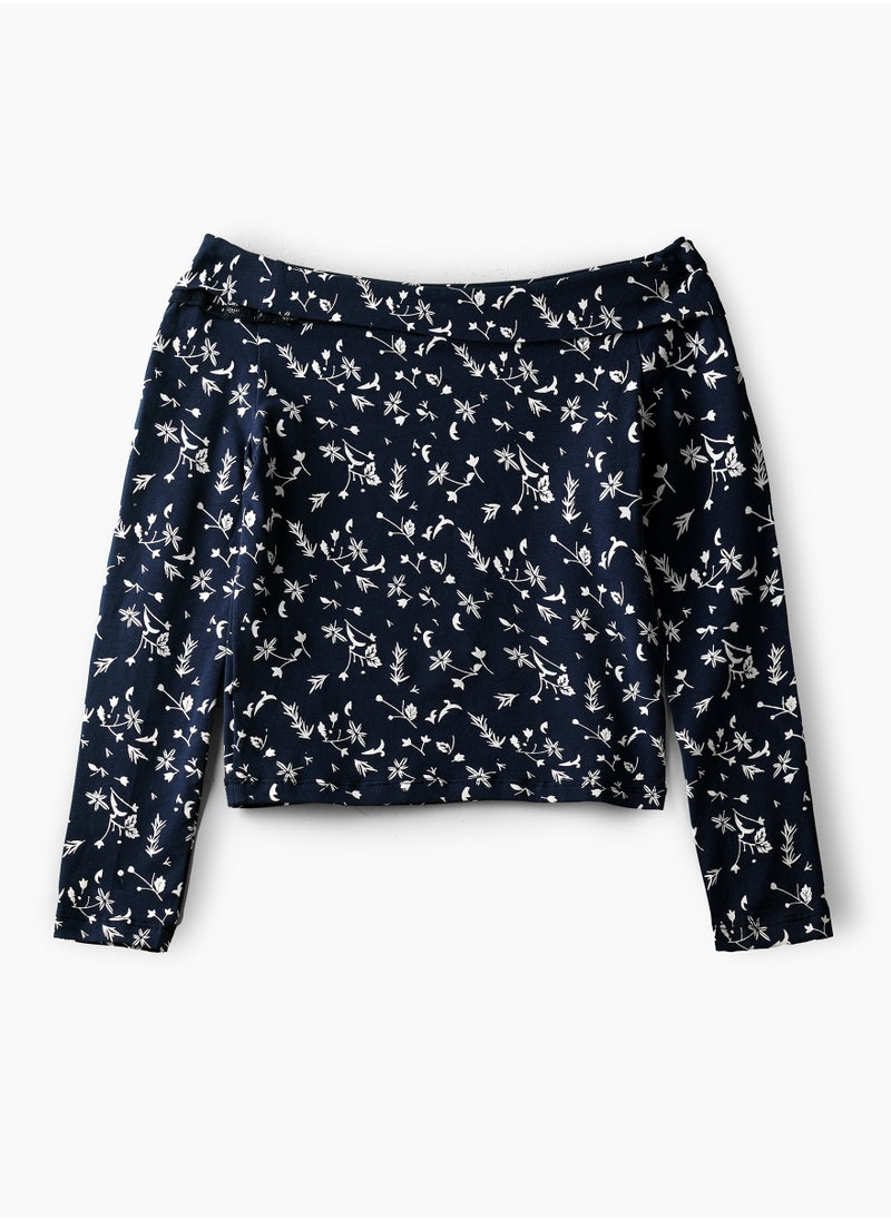 Jelliene Girls' Off-Shoulder Floral Print Crop Top  - Image 2