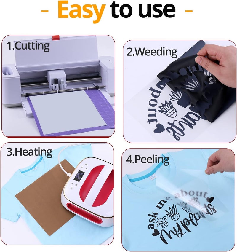 HTVRONT Black Heat Transfer Vinyl Bundle - 10 Pack 12" x 10" HTV Vinyl for T-Shirt, Black Iron on Vinyl for All Cutting Machine or Heat Press Machine - Image 4