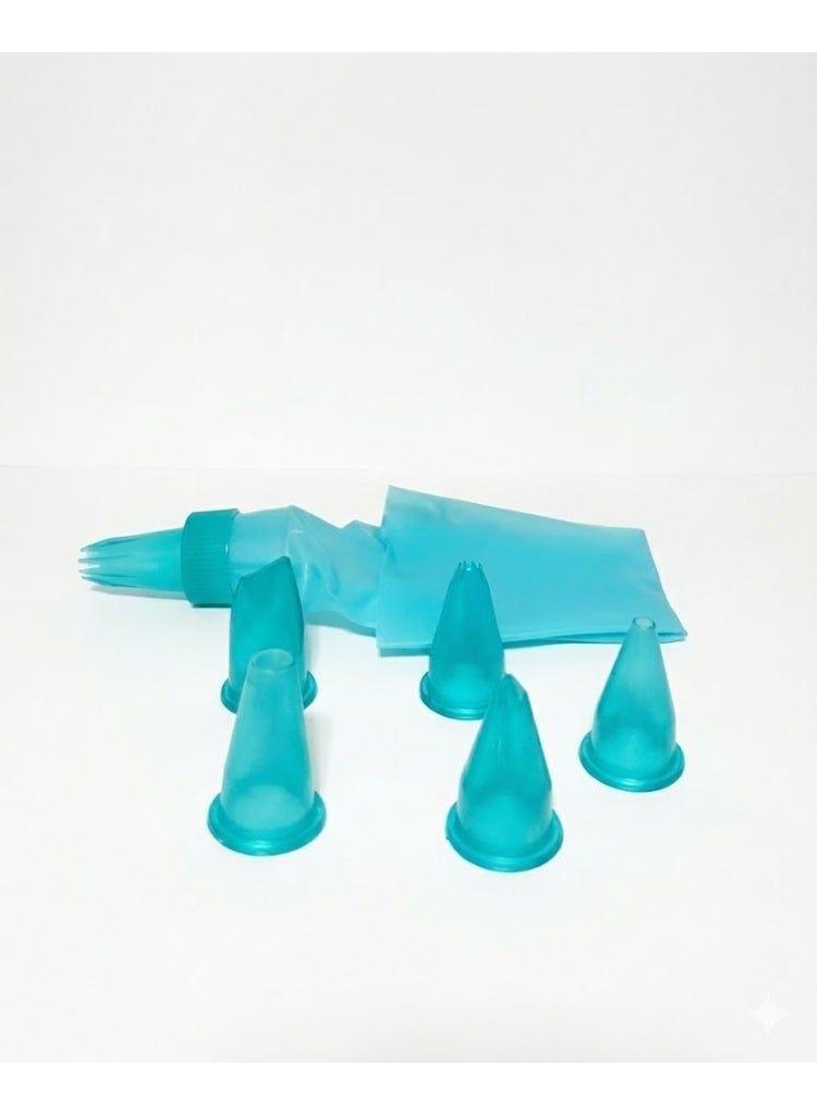 Silicone piping bag with 6 shaping tips – a pastry bag for decorating desserts and creating professional cream shapes. - Image 1