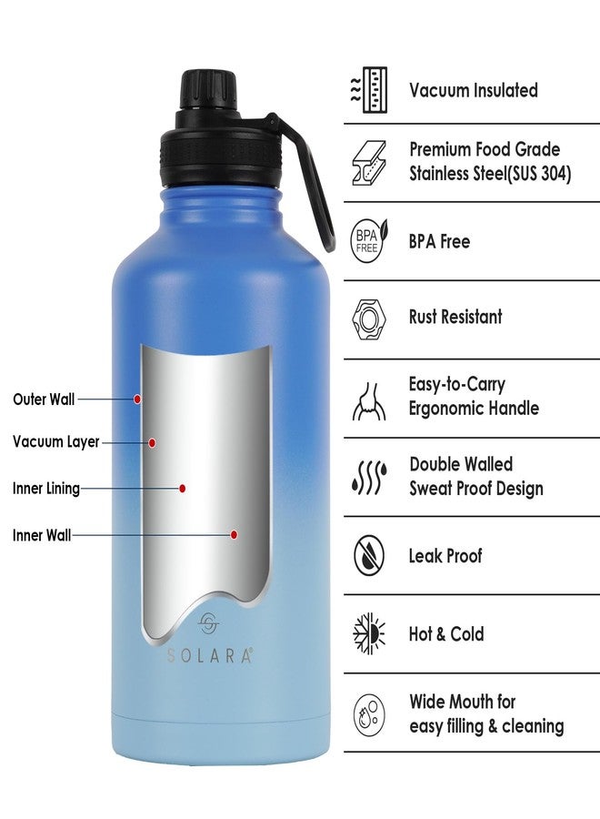 SOLARA Insulated Water Bottle 2000ml, Hot Water Bottle, Thermosteel Water Bottles for Travel, Home, Office, School, Gym, Adults, Water Bottle Hot and Cold, Sipper Bottle, Blue Wave - Image 2