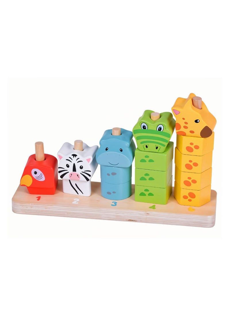 Playtive Playtive Wooden Stacking Animals Toy , 16 Piece Early Learning Puzzle for Toddlers , Real Wood Animal Blocks with Numbers , Shapes & Colors , Montessori Toy for Ages 1+ boys and girls, Promotes Dexterity, Logic & Motor Skills , TÜV Rheinland Certified  - Image 1
