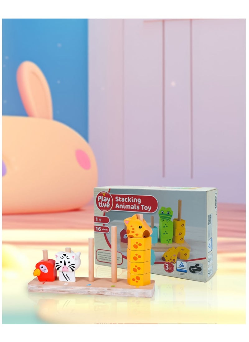 Playtive Playtive Wooden Stacking Animals Toy , 16 Piece Early Learning Puzzle for Toddlers , Real Wood Animal Blocks with Numbers , Shapes & Colors , Montessori Toy for Ages 1+ boys and girls, Promotes Dexterity, Logic & Motor Skills , TÜV Rheinland Certified  - Image 4