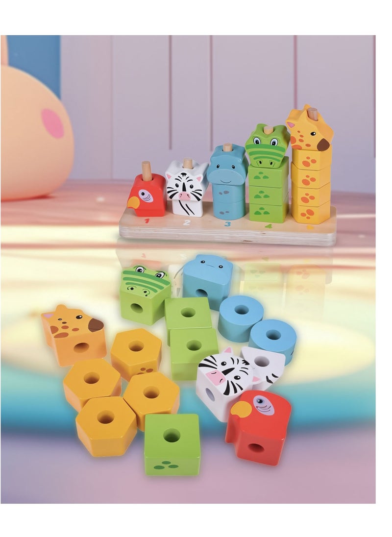 Playtive Playtive Wooden Stacking Animals Toy , 16 Piece Early Learning Puzzle for Toddlers , Real Wood Animal Blocks with Numbers , Shapes & Colors , Montessori Toy for Ages 1+ boys and girls, Promotes Dexterity, Logic & Motor Skills , TÜV Rheinland Certified  - Image 5