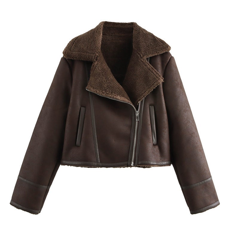 SAW AliExpress Independent Station European and American Style Womens Fashion Temperament Leisure Double-sided Short Jacket Coat 8741270 Brown