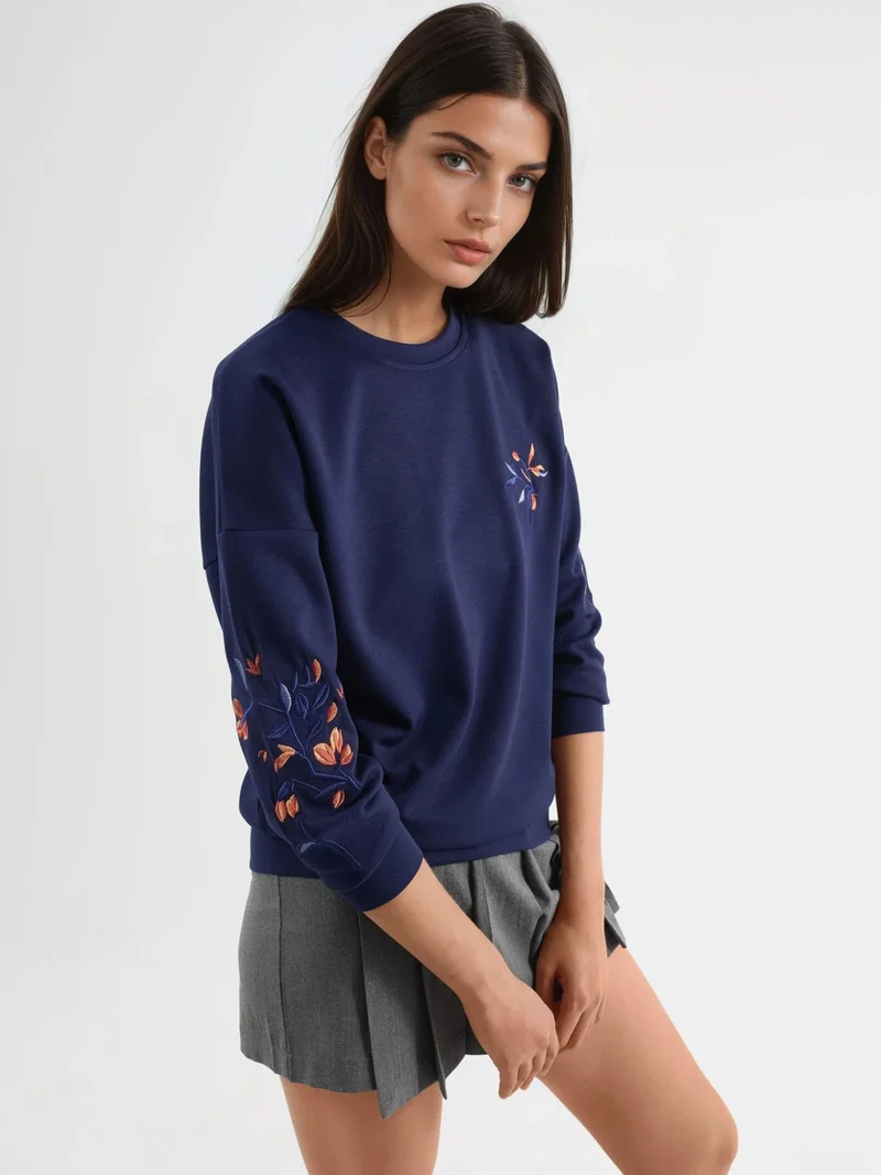 HICCUP Modal Touch Crew Neck Embroidered Sweatshirt Bersan Collection