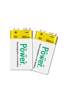 DMK Power DMK Power 9V (950mAh) Rechargeable Li-ion Batteries 2pcs, Low Self-Discharge Square Battery Compatible with Smoke Alarm/Detector,  - Image 1