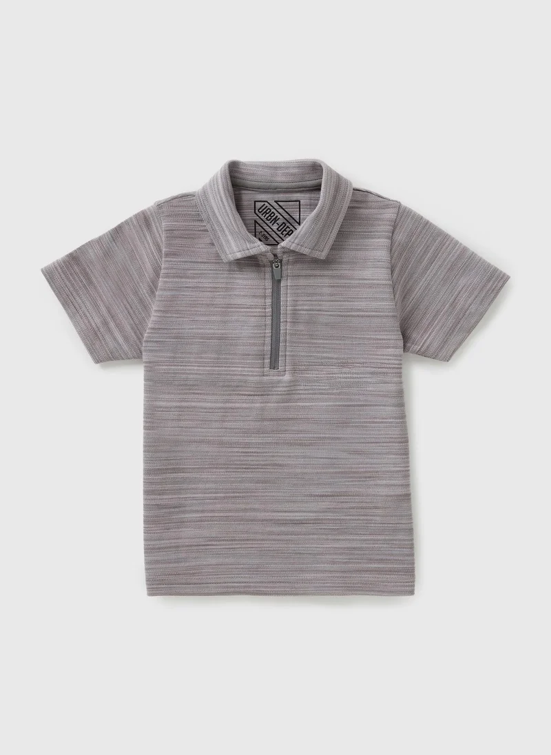 ماتلان Boys Grey Space Dye 1/4 Zip Polo Shirt