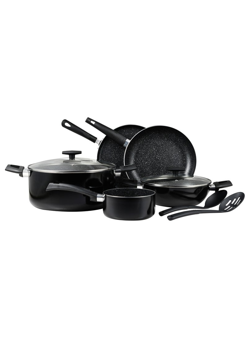BERGNER SHINE 9PCS PRESSED ALUMINUM COOKWARE SET, INDUCTION BOTTOM, SHINY BLACK COLOR, BG31308BK - Image 1