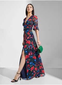 Frill Sleeve Maxi Dress with Thigh Split - pzsku/Z31A8F09F49B4FE8581F3Z/45/_/1737612944/fa0ee501-fc4c-4e55-84d4-eb5687dc99e4