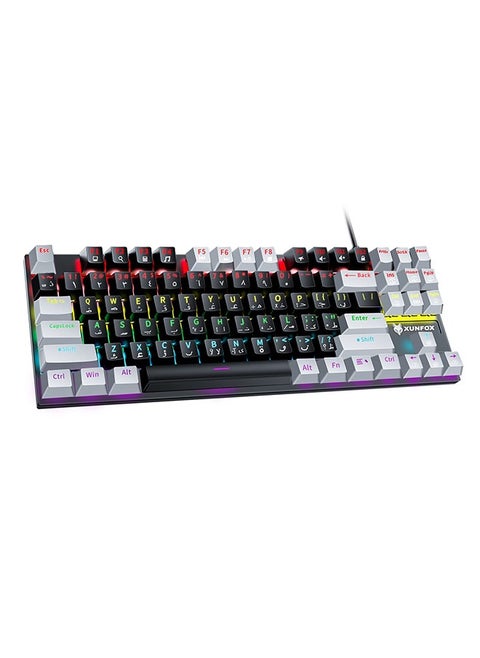 87 Keys Wired Gaming Keyboard,Mechanical Keyboard English Arabic Gaming Keyboard with RGB LED Different Backlight Effects for iOS, Android, Windows and Mac
