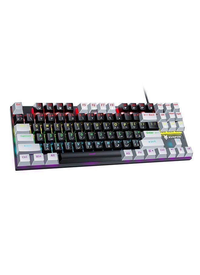 XUNFOX - 87 Keys Wired Gaming Keyboard,Mechanical Keyboard English Arabic Gaming Keyboard with RGB LED Different Backlight Effects for iOS, Android, Windows and Mac - Image 1