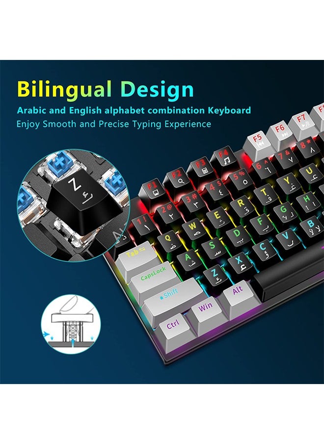 XUNFOX - 87 Keys Wired Gaming Keyboard,Mechanical Keyboard English Arabic Gaming Keyboard with RGB LED Different Backlight Effects for iOS, Android, Windows and Mac - Image 1