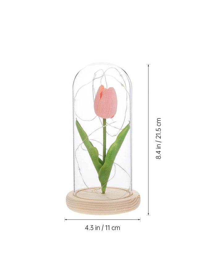 Uonlytech Uonlytech Table Top Decor Forever Tulips Pink Tulip Lamp Tulip in Glass Dome for Women Birthday Christmas Day Wedding Desk Topper  - Image 2