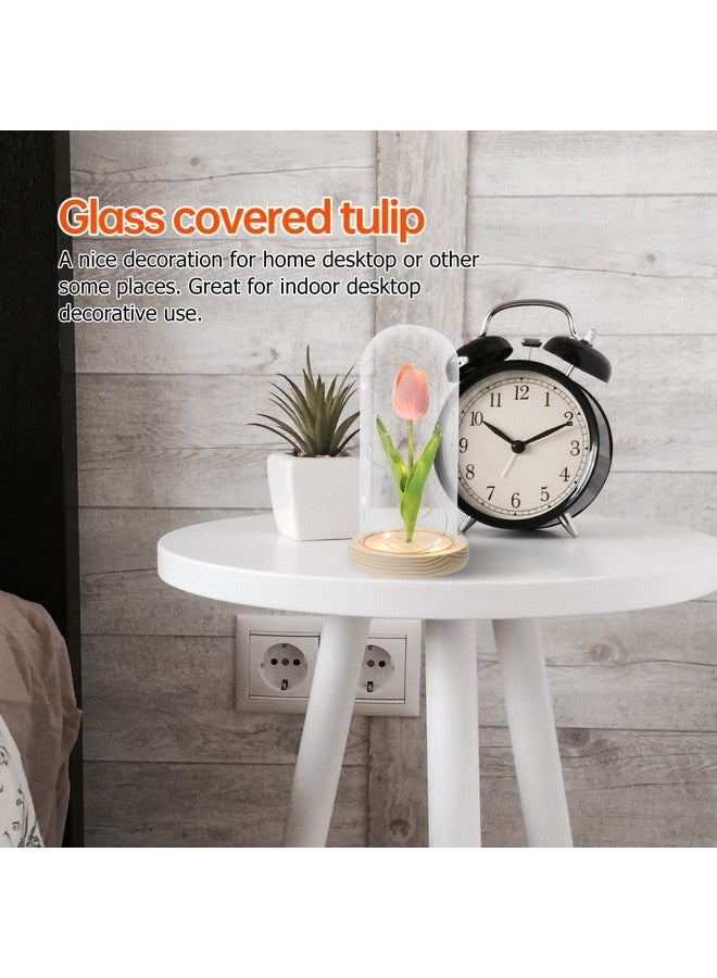 Uonlytech Uonlytech Table Top Decor Forever Tulips Pink Tulip Lamp Tulip in Glass Dome for Women Birthday Christmas Day Wedding Desk Topper  - Image 4
