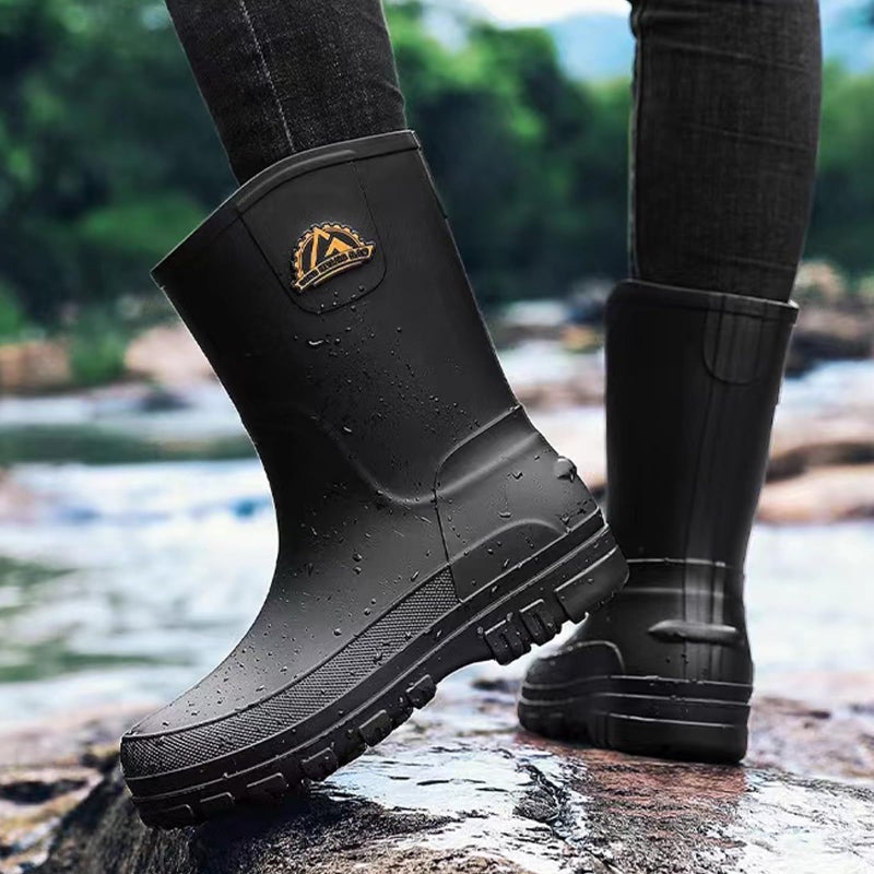IQAXC Waterproof Garden Rain Boots for Men Breathable Lightweight Mid Calf Deck Fishing Outdoor Slip Resistant Shoes, 388 Black 39 - Image 2