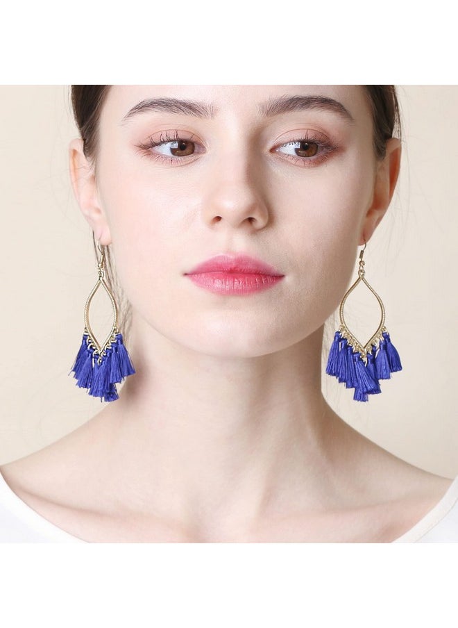 BONALUNA Boho Rhombus Metal Frame With Tassels Dangle Drop Earrings For Women  - Image 3