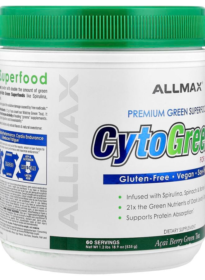 Allmax CytoGreens® Premium Green Superfood For Athletes Acai Berry Green Tea 1.2 lbs (535 g) - Image 2