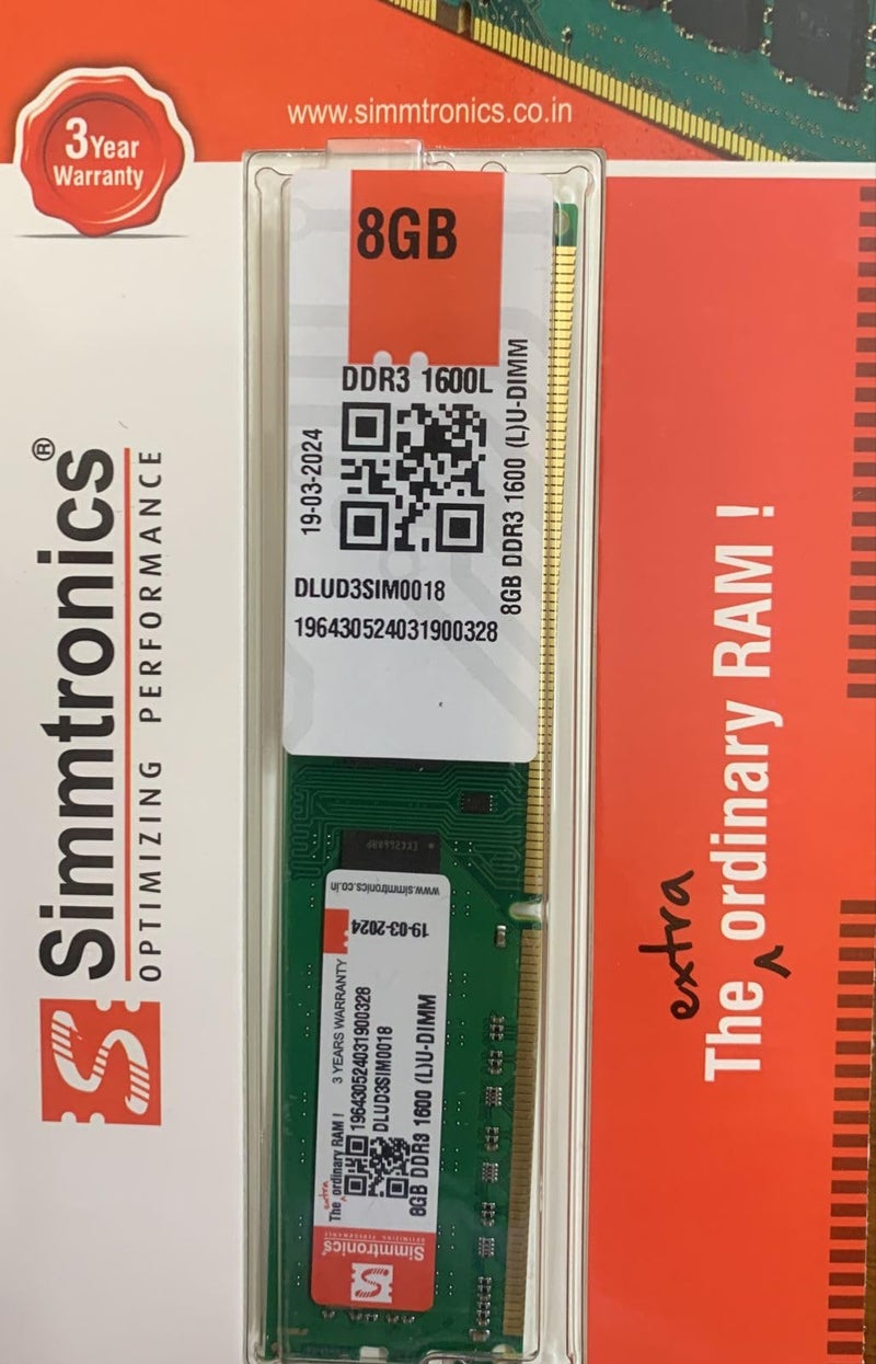 Simmtronics 8GB DDR3 Ram for Desktop 1600 Mhz with 3 Years Warranty - Image 2
