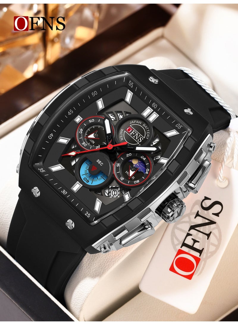 أوفنس ساعة يد رجالية رياضية فاخرة بشاشة مزدوجة، كوارتز مضيئة مقاومة للماء، كرونوغراف، تقويم، حزام سيليكون، خارجية - Image 1