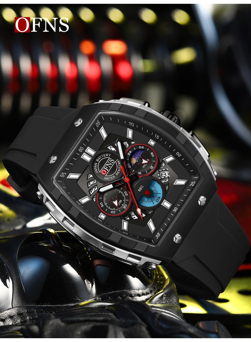أوفنس ساعة يد رجالية رياضية فاخرة بشاشة مزدوجة، كوارتز مضيئة مقاومة للماء، كرونوغراف، تقويم، حزام سيليكون، خارجية - Image 2