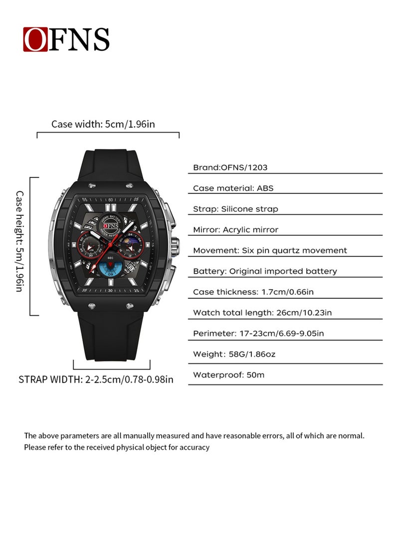 أوفنس ساعة يد رجالية رياضية فاخرة بشاشة مزدوجة، كوارتز مضيئة مقاومة للماء، كرونوغراف، تقويم، حزام سيليكون، خارجية - Image 3