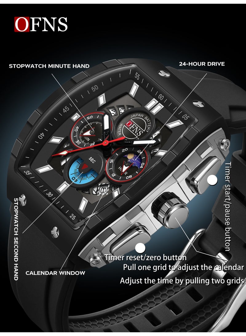 أوفنس ساعة يد رجالية رياضية فاخرة بشاشة مزدوجة، كوارتز مضيئة مقاومة للماء، كرونوغراف، تقويم، حزام سيليكون، خارجية - Image 4