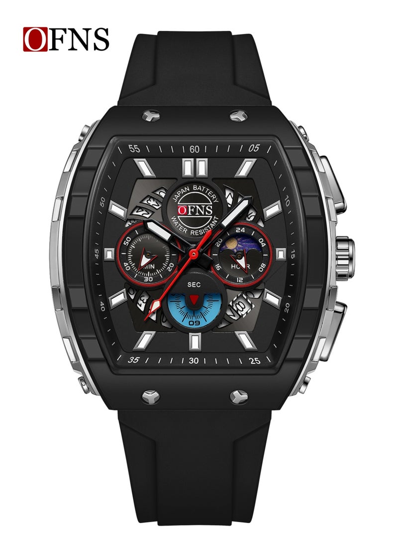 أوفنس ساعة يد رجالية رياضية فاخرة بشاشة مزدوجة، كوارتز مضيئة مقاومة للماء، كرونوغراف، تقويم، حزام سيليكون، خارجية - Image 5