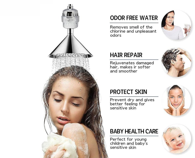 GOEKA shower and tap filter for hard water with 15 stage Water Softener for Bathroom Hard Water Filter Use To Remove Chlorine Reduces Dandruff Hair Fall Dry Itchy Skin Chrome ABSPack of 1 - Image 5