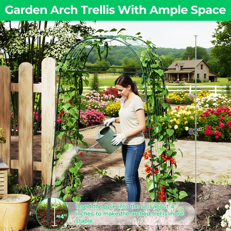 Aohanoi Garden Arch Trellis for Climbing Plants, 82 Inch Tall Grape Trellies for Outdoor,Flower Vegetable Tomato Cucumber Trellis with Clamp Netting, Metal Vine Plants Support for Wedding Garden Decoration - Image 2