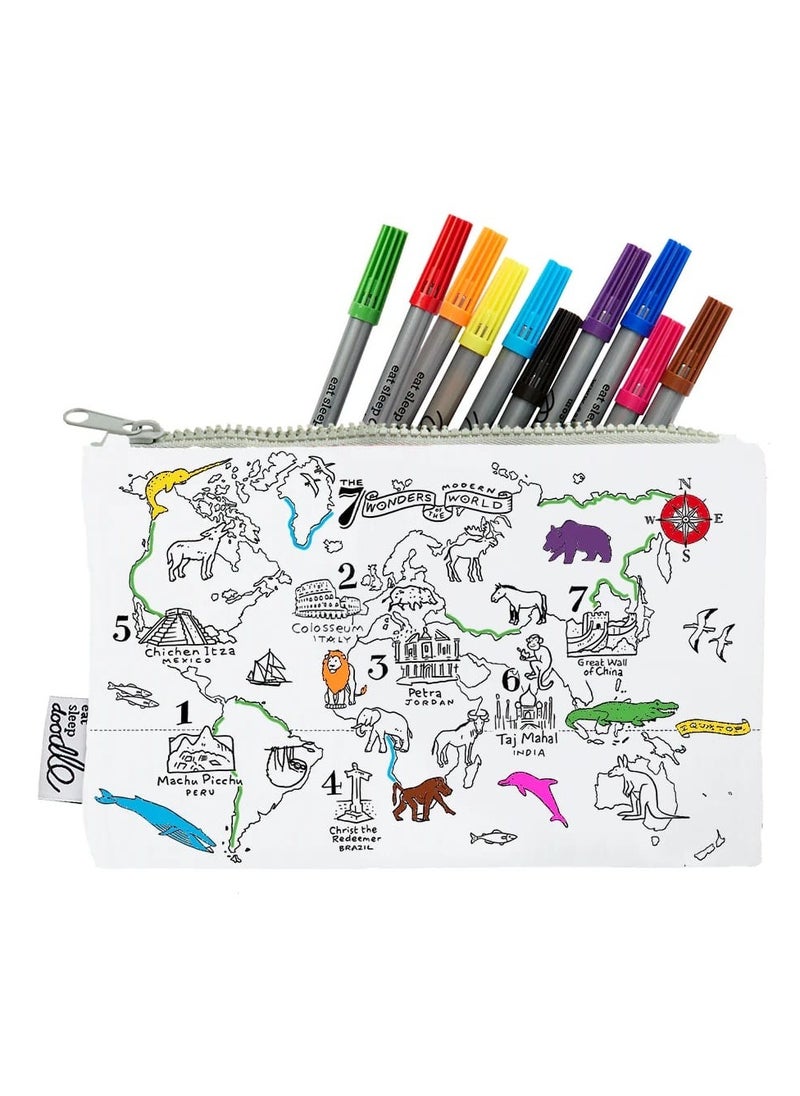 eatsleepdoodle Coloring Pencil Case, World Map  - Image 1