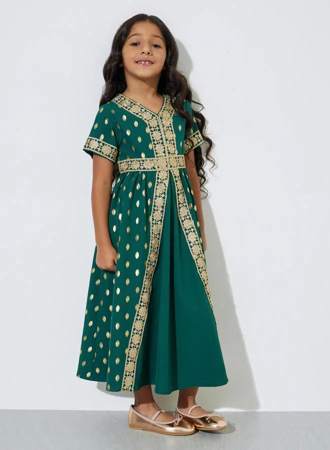 Amirah Girls Foil Print with Lace Insert