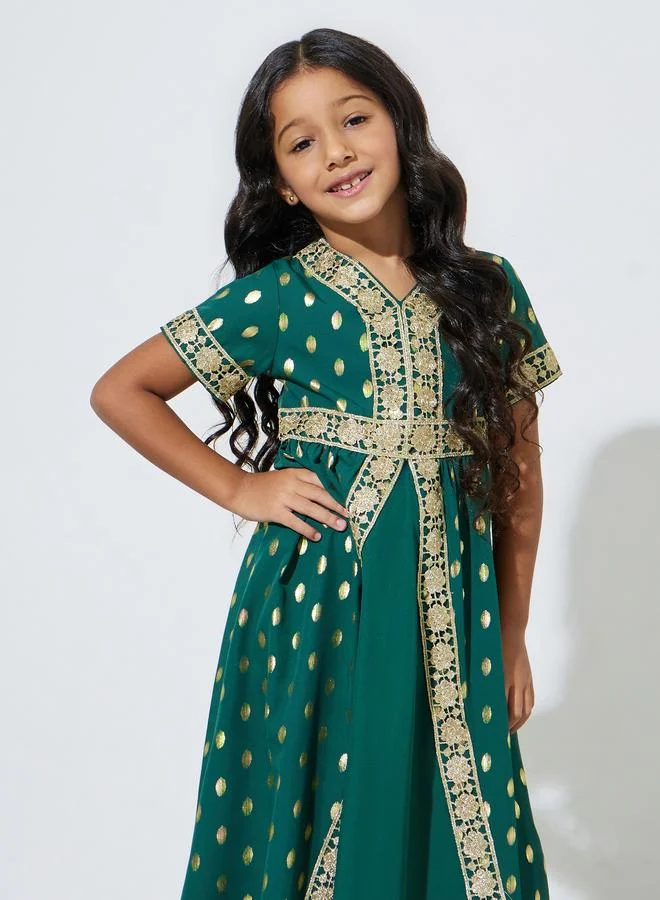Amirah Girls Foil Print with Lace Insert