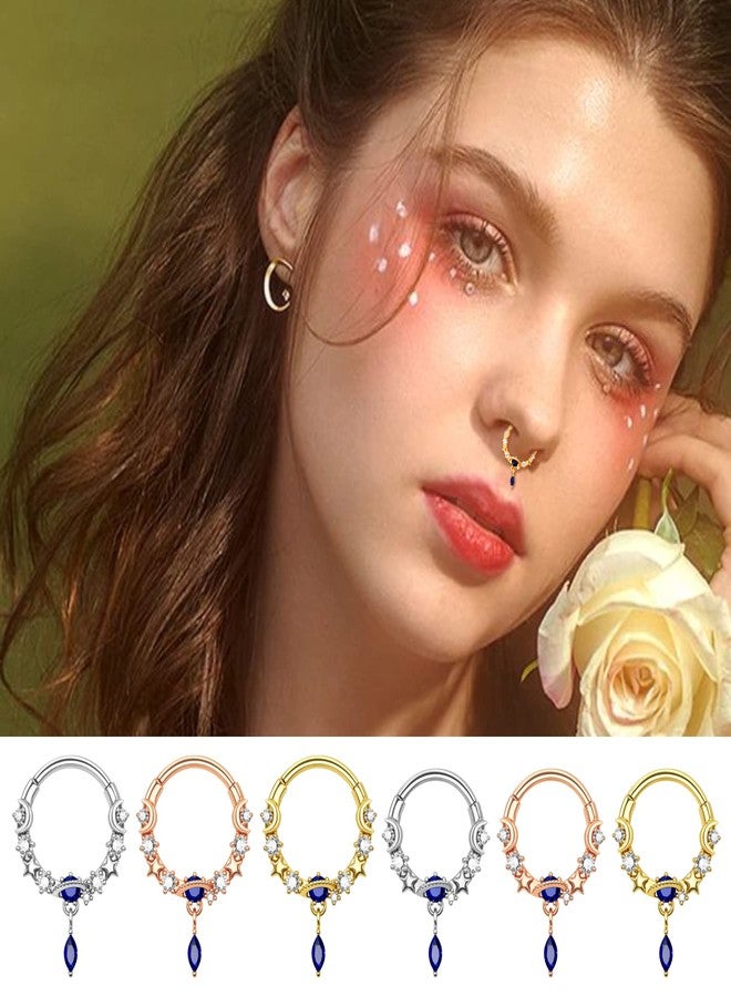 Melighting 16G Septum Rings Dangle Septum Jewelry with Blue Planet Clear CZ Surgical Steel 316L Star Daith Earrings Moon Helix Earring Nose Rings Piercing for Women Men - Image 3
