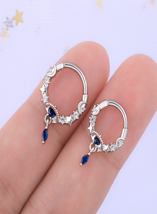 Melighting 16G Septum Rings Dangle Septum Jewelry with Blue Planet Clear CZ Surgical Steel 316L Star Daith Earrings Moon Helix Earring Nose Rings Piercing for Women Men - Image 2