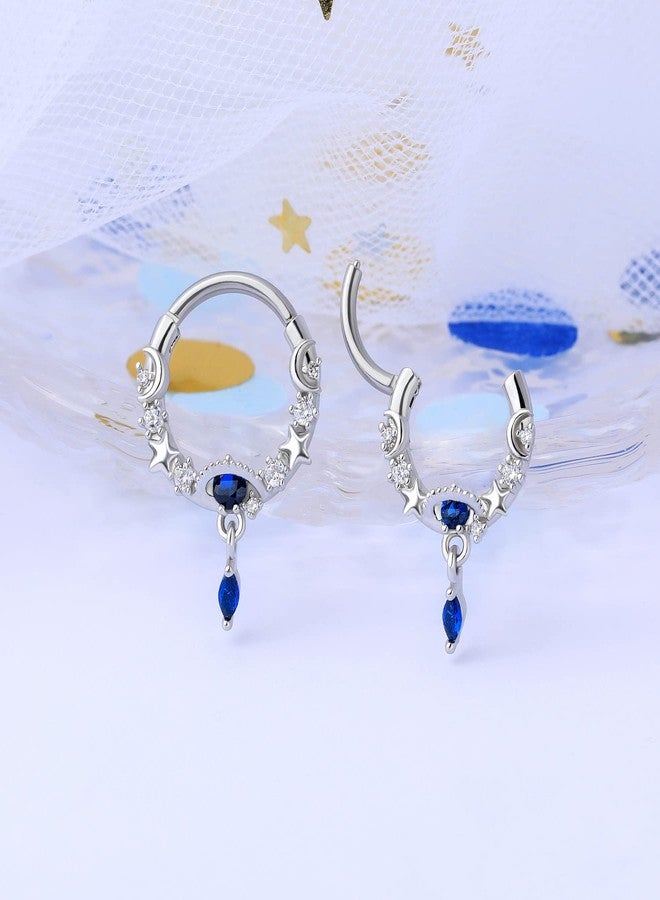 Melighting 16G Septum Rings Dangle Septum Jewelry with Blue Planet Clear CZ Surgical Steel 316L Star Daith Earrings Moon Helix Earring Nose Rings Piercing for Women Men - Image 4
